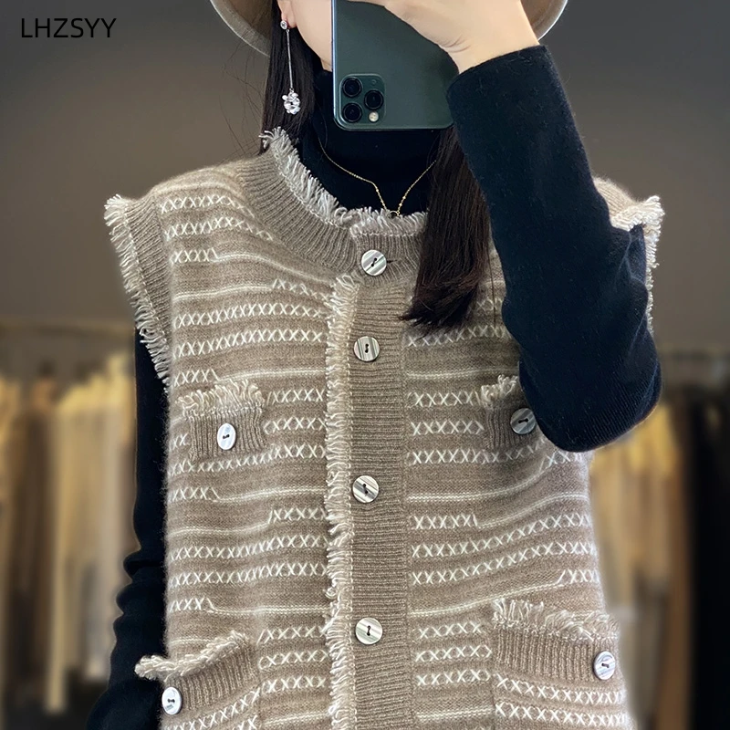 LHZSYY 23 осенний винтажный кашемировый кардиган жилет женский больших размеров с