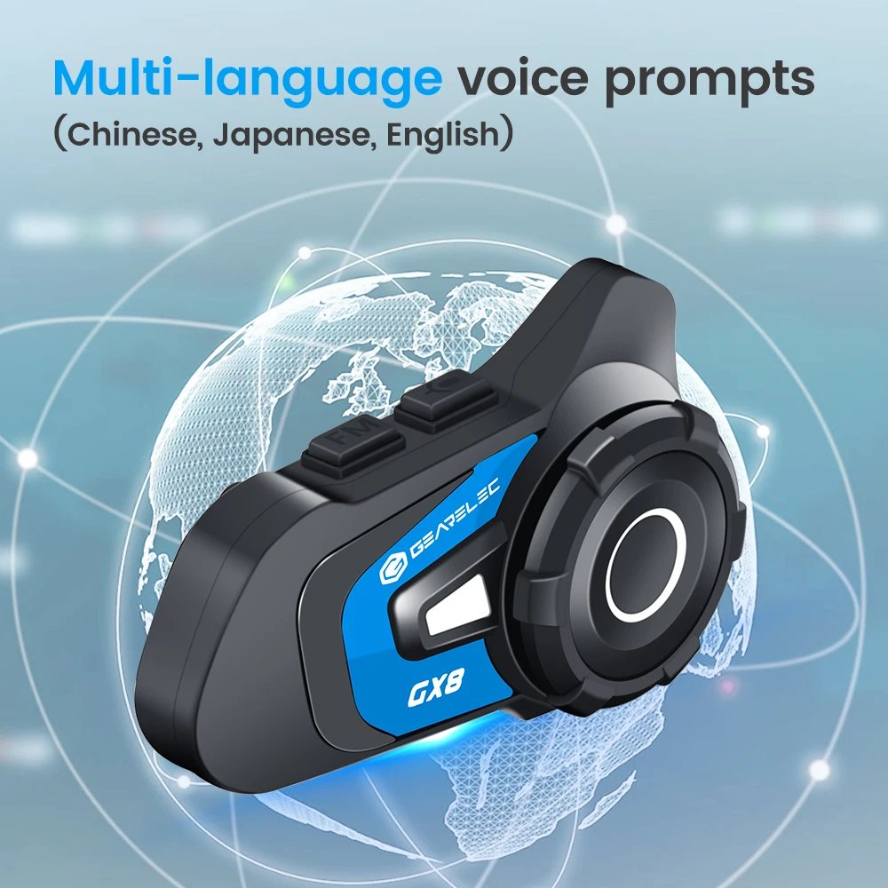 Мотогарнитура-Интерком GEARELEC GX8 6-8 мотоциклистов Bluetooth полнодуплексное
