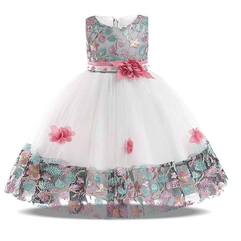 

2022 Summer Flower Kids White Dress For Girl Children Costume Prom Party Lace Princess Dresses Girls Sleeveless 3-8 Years