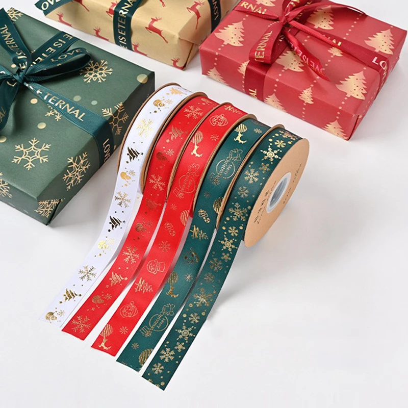 

Christmas Hot Gold Ribbon Value Gift Packaging Diy Polyester Printing, Hand-Designed Sewing Craft Supplies Christmas Decoration