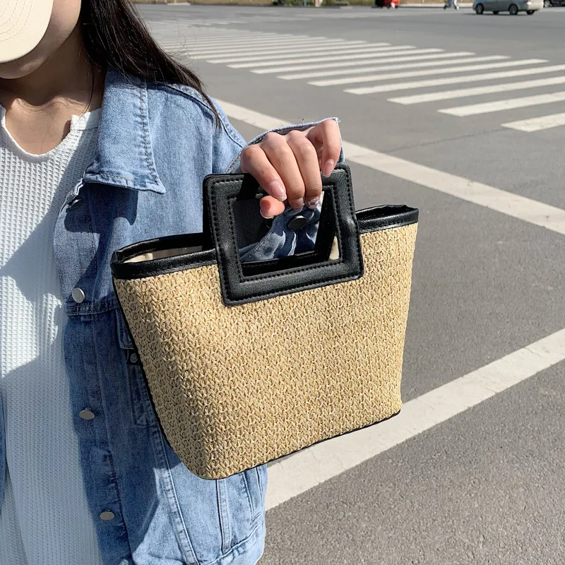 

beach basket summer bag straw bag fashion beach bags top handle bag large capacity woven bag hand-made designer handbags