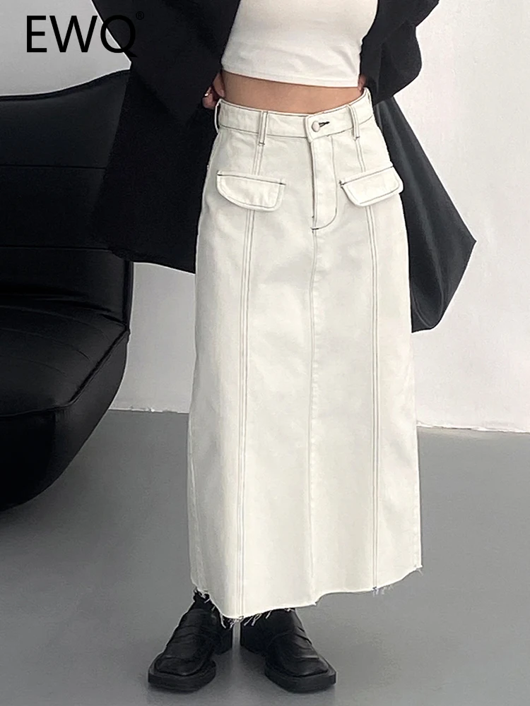 

Женская джинсовая юбка с завышенной талией, средней длины