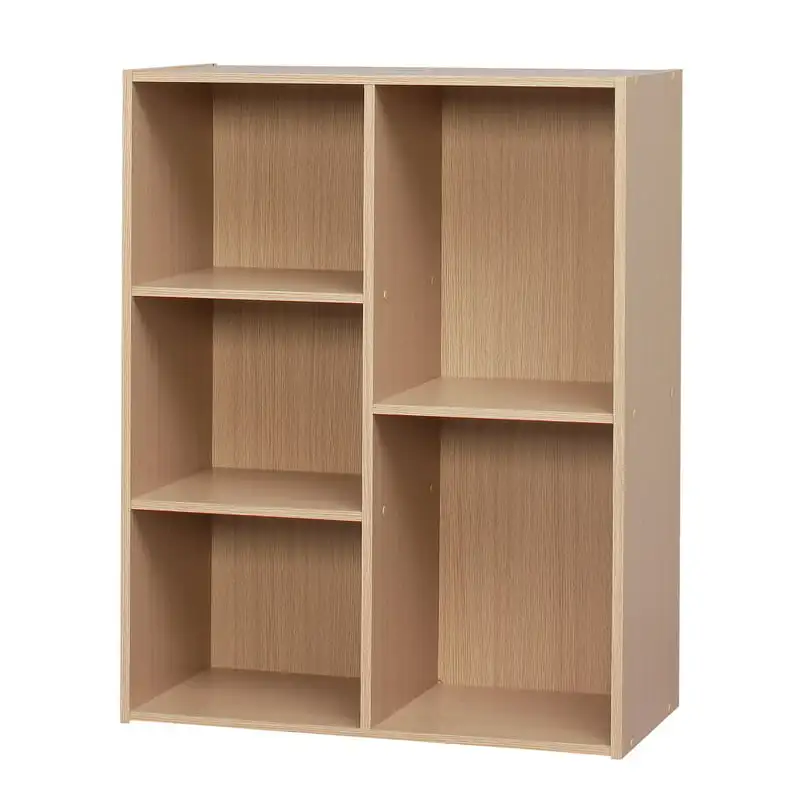 

5-Compartment Wood Organizer Bookcase Storage , Light Brown