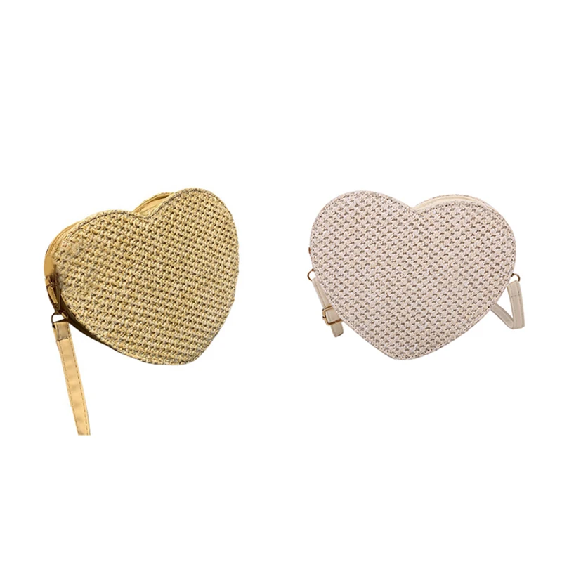 

Ladies Straw Woven Bag Sweet Heart-Shaped Crossbody Handbag Coin Purse Ladies Beach Travel Shopping Bag