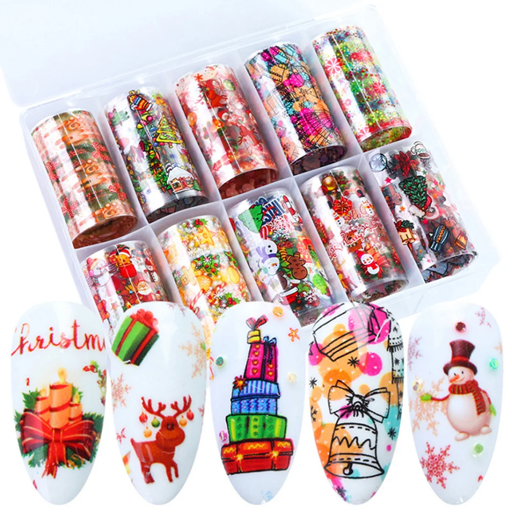 

10 Rolls Fashion Creative Decorative Exquisite Christmas Themed Nail Stickers Manicure Decals for Girls