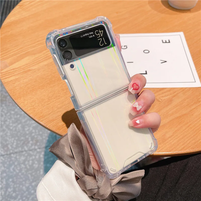 

Laser Sticker Transparent Phone Case for Samsung Galaxy Z Flip 3 5G Soft TPU Back Cover for ZFlip3 Case Protective Shell