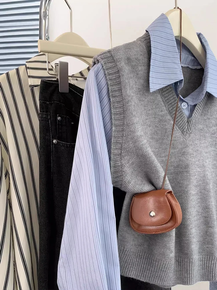 Сращенный поддельный Трикотажный жилет из двух частей топы осенний Новый Модный