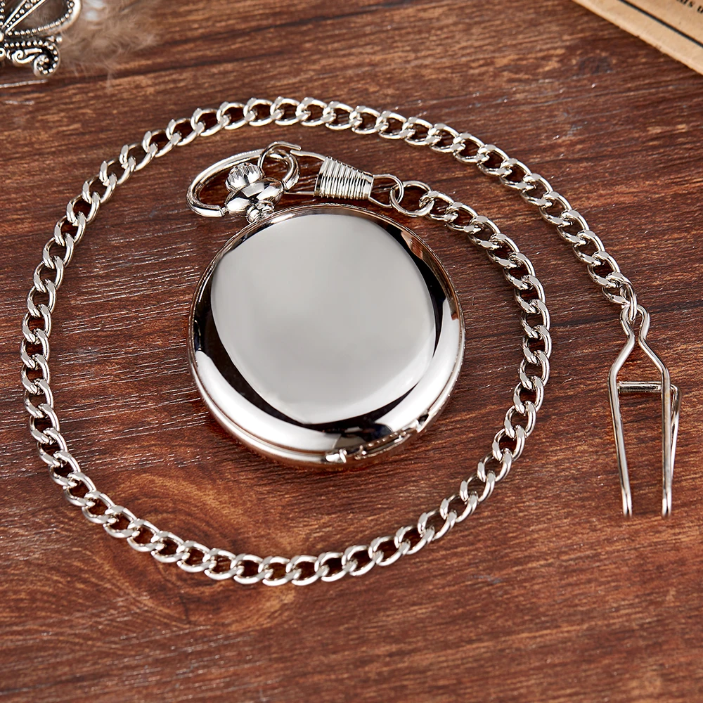 Silver Mirror Mechanical Pocket Watch for Men Women Steampunk FOB Chain Skeleton Dial Classic Clock Male Relogio Masculino