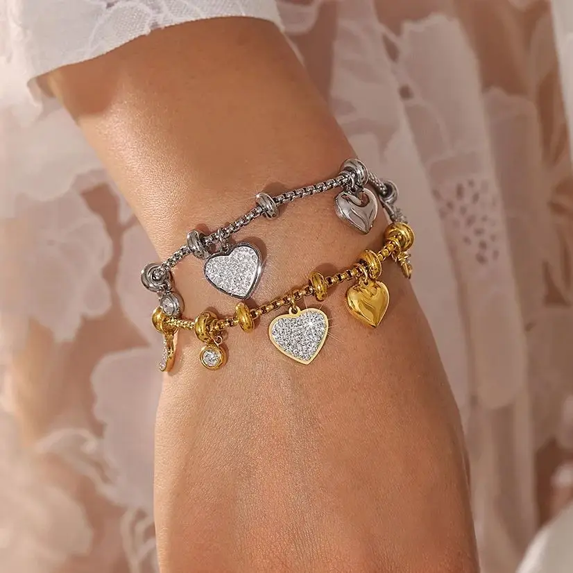 Подвеска в форме сердца луны звезды женские браслеты из нержавеющей стали 316L