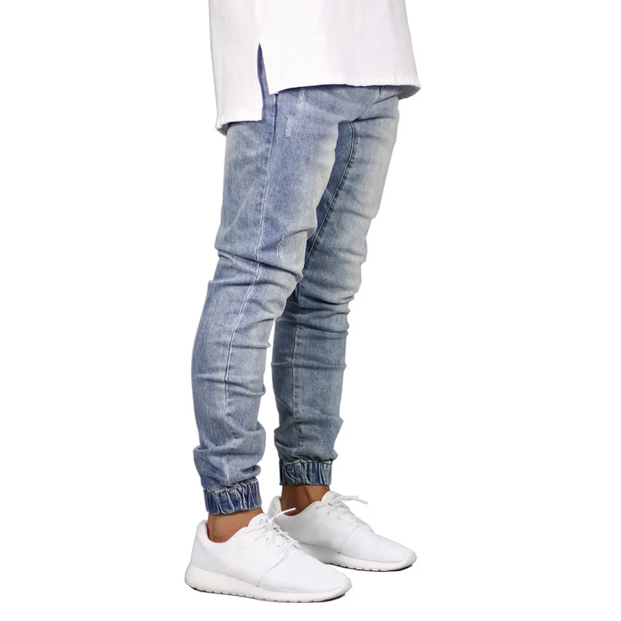Retro Street Wear Washed Old Slim Fit High Elastic Men's Jeans Casual Leggings Trendy Slim Pencil Pants Hole Jeans For Men