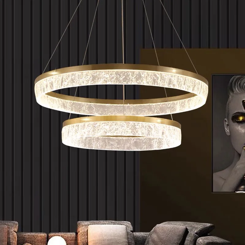 

Modern LED Ring Resin Texture Lampshade Ceiling Chandeliers Villa Duplex Living Dining room Bedroom Ceiling Lamp Home decor