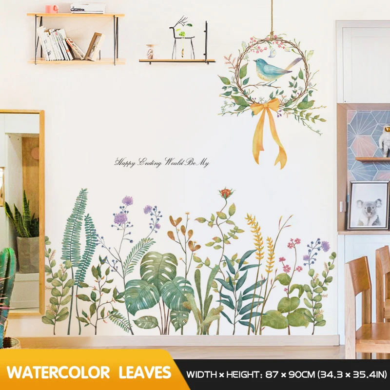 

Акварельные зеленые листья наклейки для стен skyfragrant