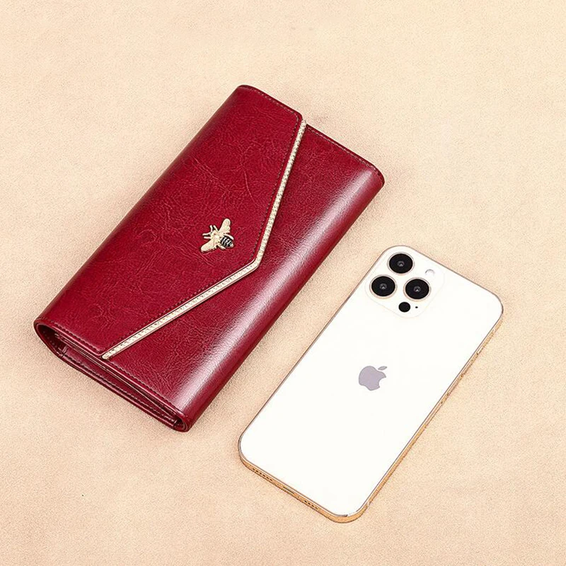 Элегантный стильный женский клатч вместительный Длинный кошелек из коровьей