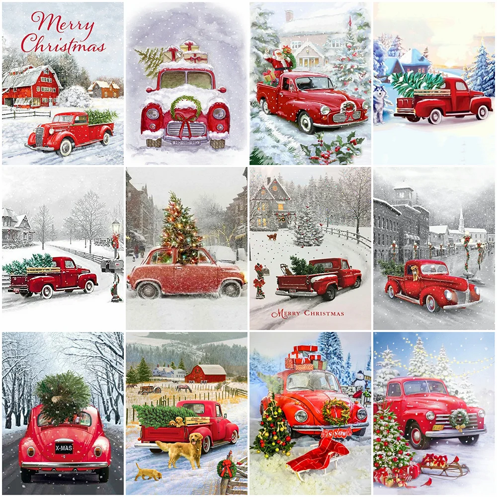 

Алмазная 5D картина HUACAN «сделай сам», вышивка крестиком в виде рождественского автомобиля, зимняя мозаика, украшение для дома