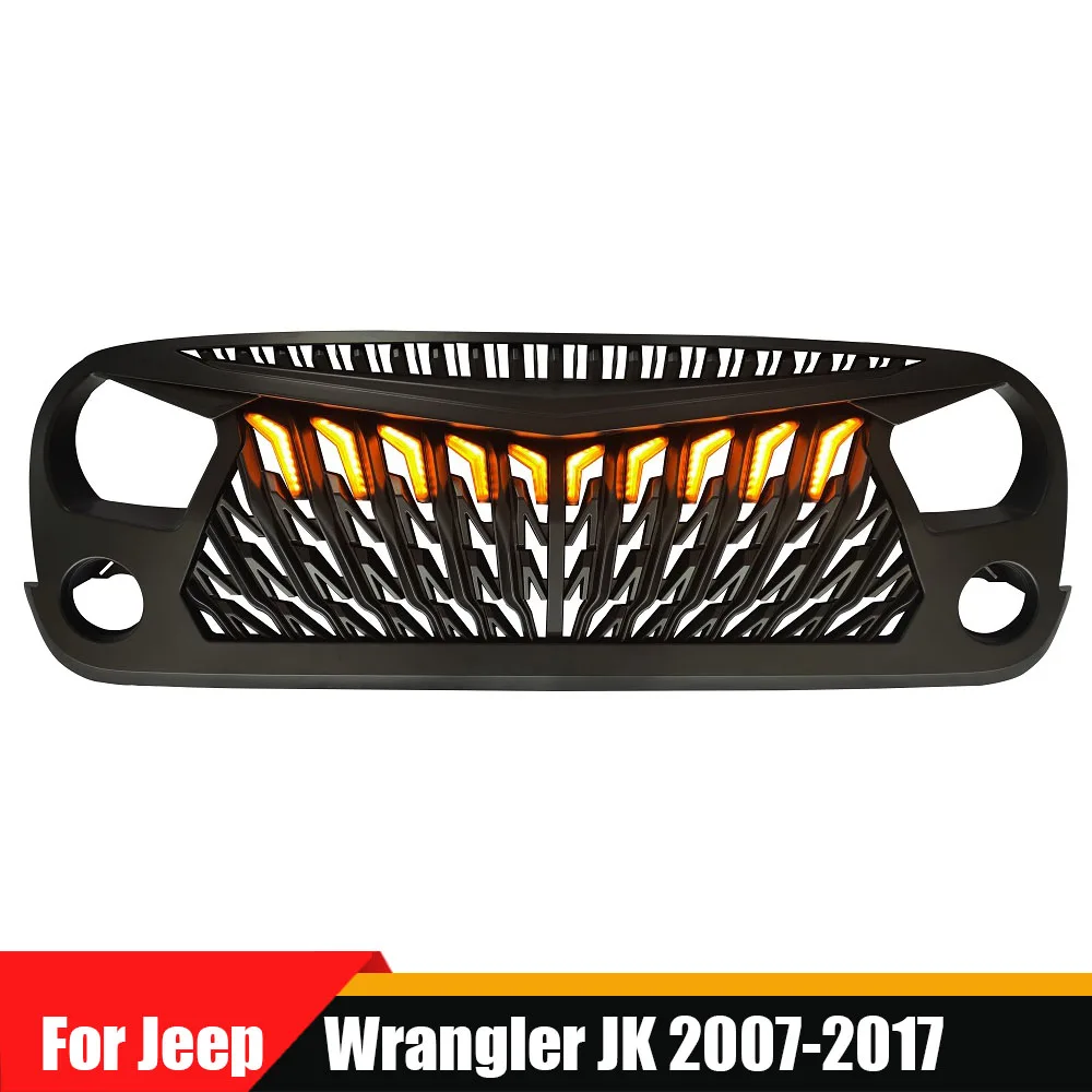 

For Jeep Wrangler JK 2007-2017 Factory Car Accessories Painted Grilles Upper Racing Grills Front Hood Bumper Grill With Light