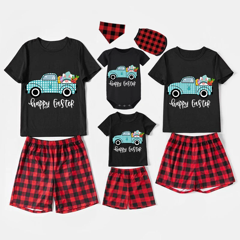 

Easter Family Matching Pajamas Exclusive Design Happy Easter Gnomies Car Black Pajamas Set