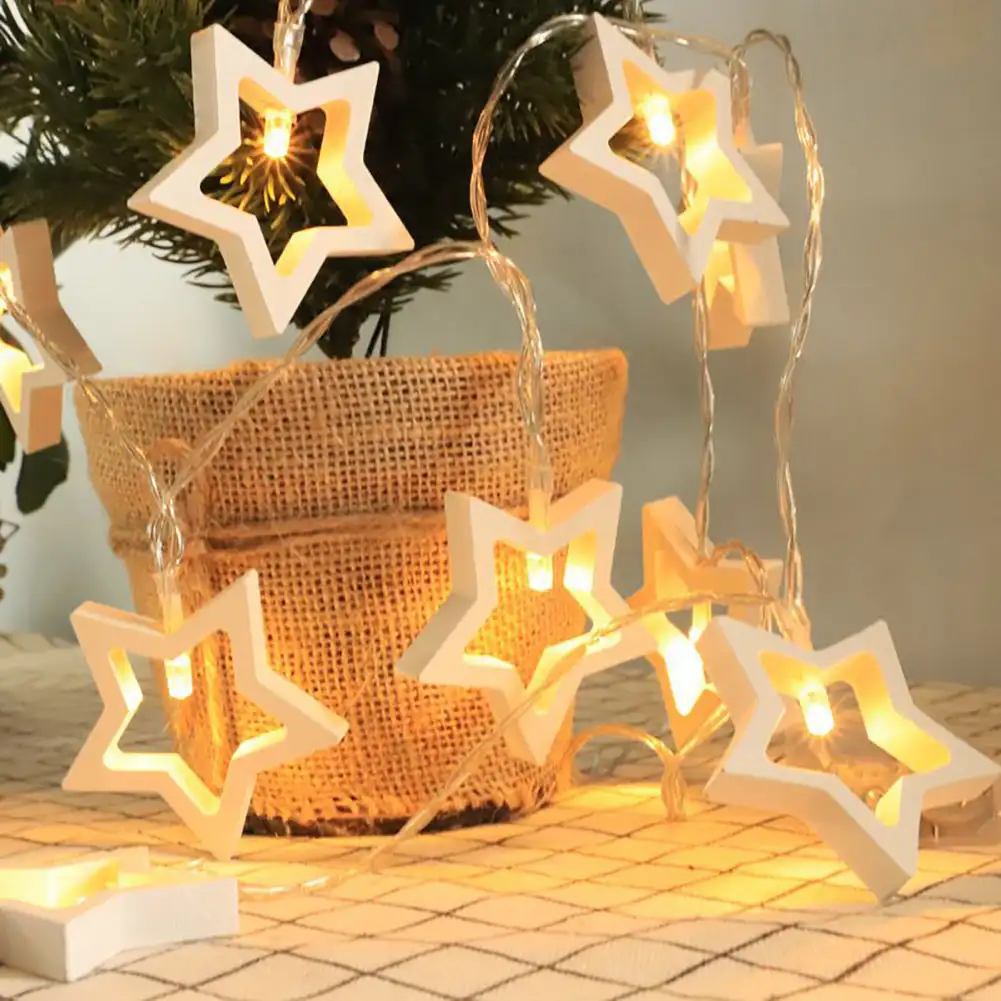 

1.5/3m Wooden Fairy Lights LED Star Heart Tree Light String For Window Room Indoor Outdoor Decor Christmas Wedding Decoration