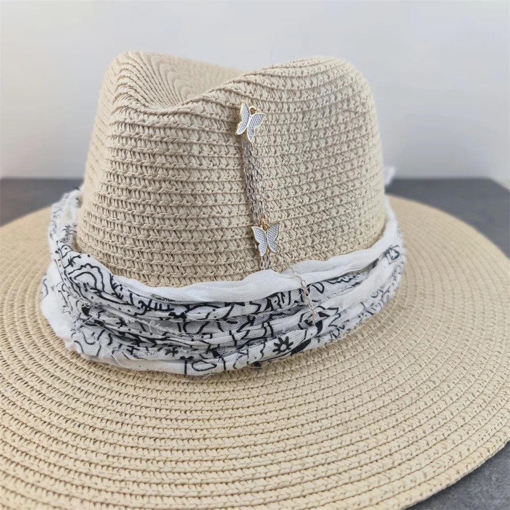 

Butterfly Vintage Panama Hat Men Straw Fedora Male Sun hat Women Summer Beach British Style Chapeau Jazz Trilby Cap Sombrero