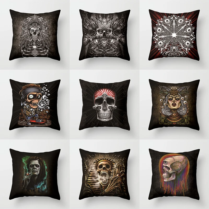 

Horror Skull Pillow Cover Sofa Room Home Decor Holiday Gift Modern Simple Polyester Cushion Cover 40*40 45*45 50*50 60*60cm