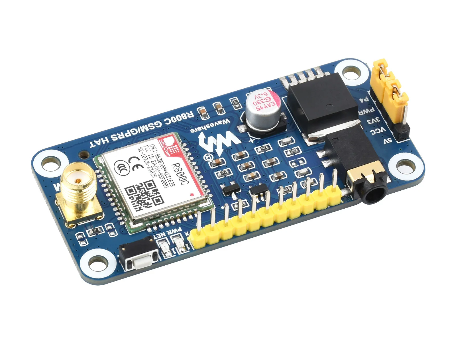 Фото Waveshare R800C GSM/GPRS HAT поддерживает SMS, телефонные звонки, GPRS, TCP/IP, DTMF, HTTP, FTP, интерфейс UART. №4