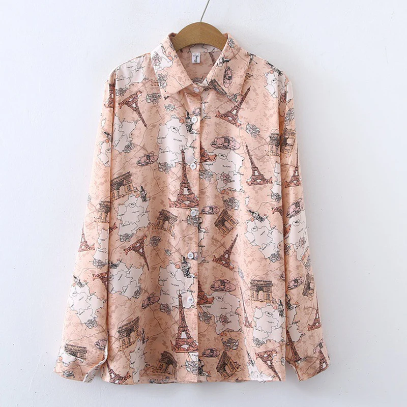 

New Korean Chic Printing Blouses Women Loose Vintage Tops Chiffon Blouse Female Casual Work Wear Office Shirts