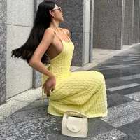 Summer Backless Lace-up Beach Dress Casual Solid Color Plaid Open Back Vacation Women Dress Bandage Pleated Long Slip Dresses 4