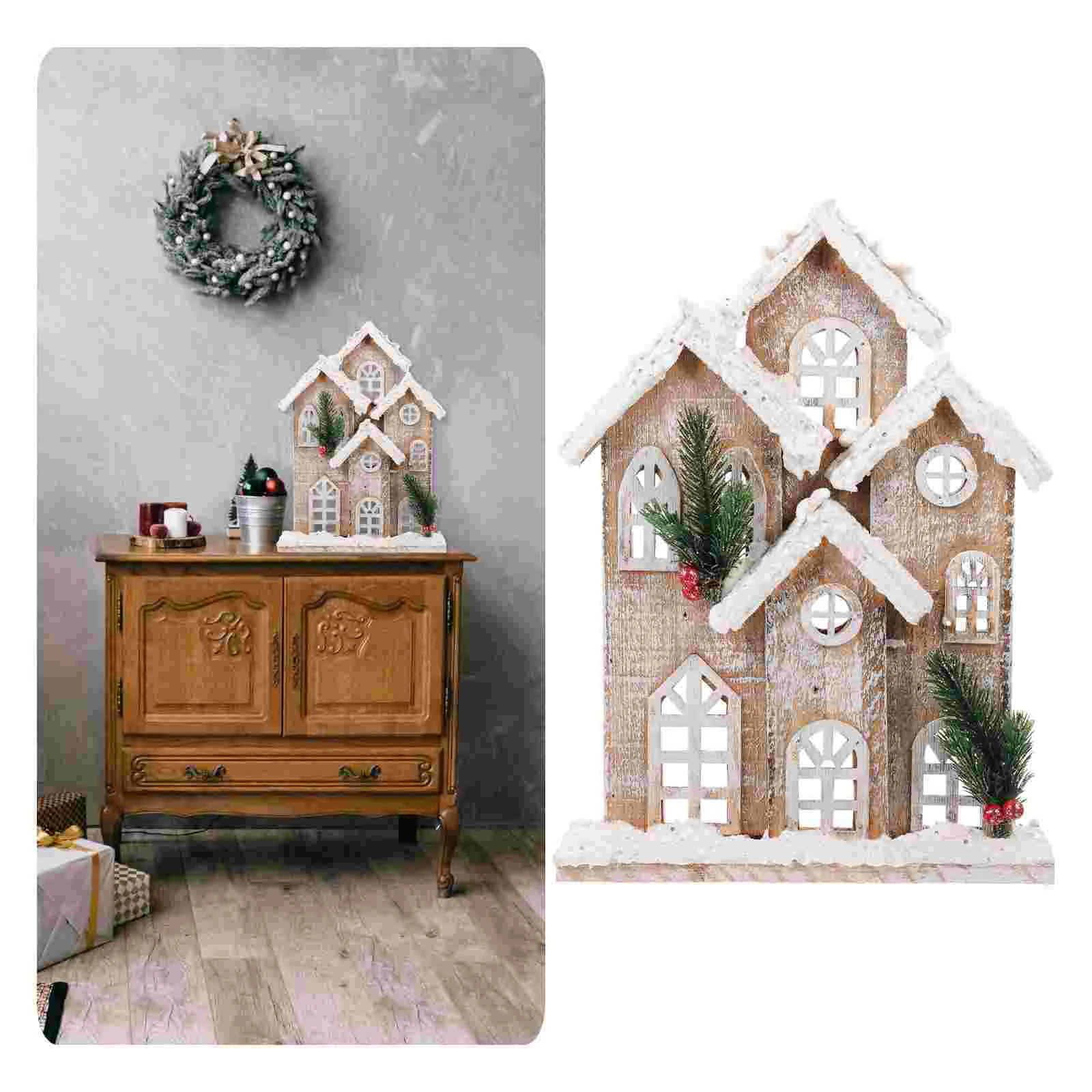 

Christmas Snow Log Cabin Adornment Window Wood House Night Light Luminous Ornament Electronic Component
