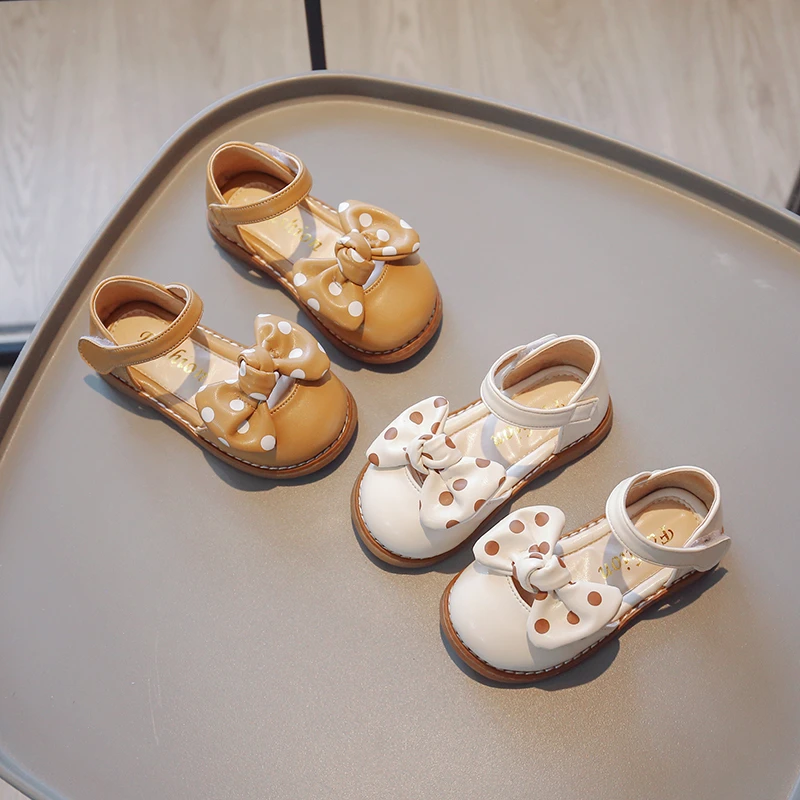 

Детские летние туфли в горошек с бантом на носках для девочек, Милые простые шикарные детские модельные туфли принцессы в Корейском стиле и...