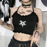 luoyiyang womens gothic style sexy spaghetti strap crop top tank top printing sleeveless lace tight tank tops woman summer 2022