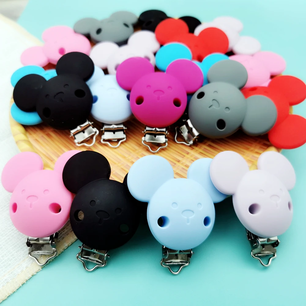 

55*60mm Mouse Silicone Clips Baby Teething Pacifier Chains Necklace Accessories Baby Safe Food Grade Nursing Chewing Kawaii Gift