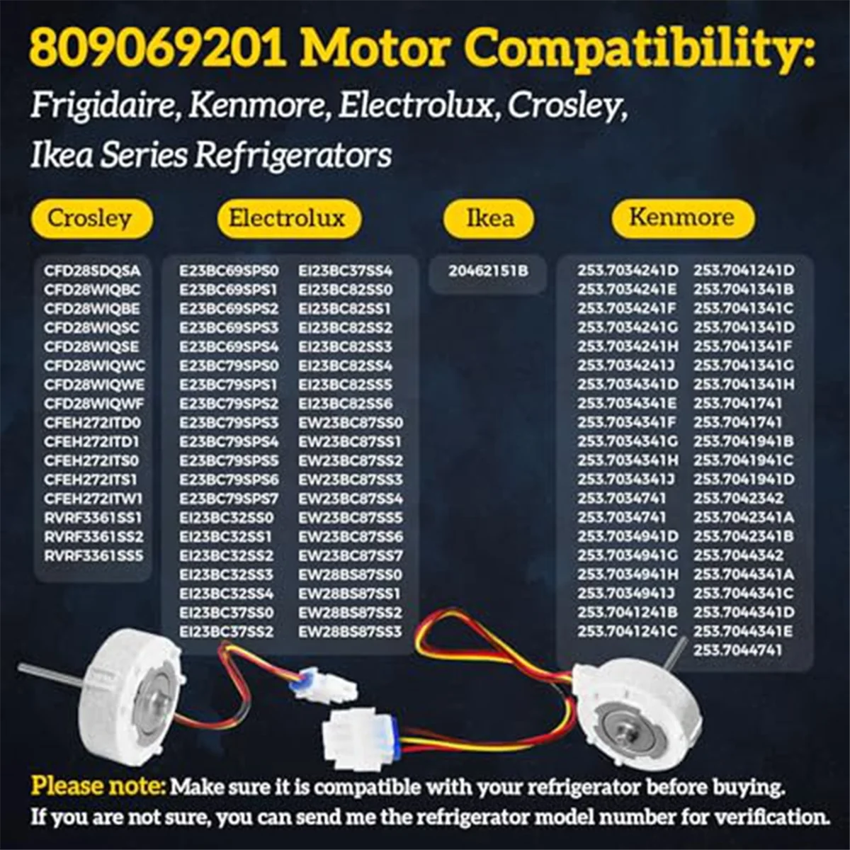 809069201 AP6041795 двигатель вентилятора испарителя для Frigidaire Kenmore Electrolux DGHD2361 253 70342 4456990