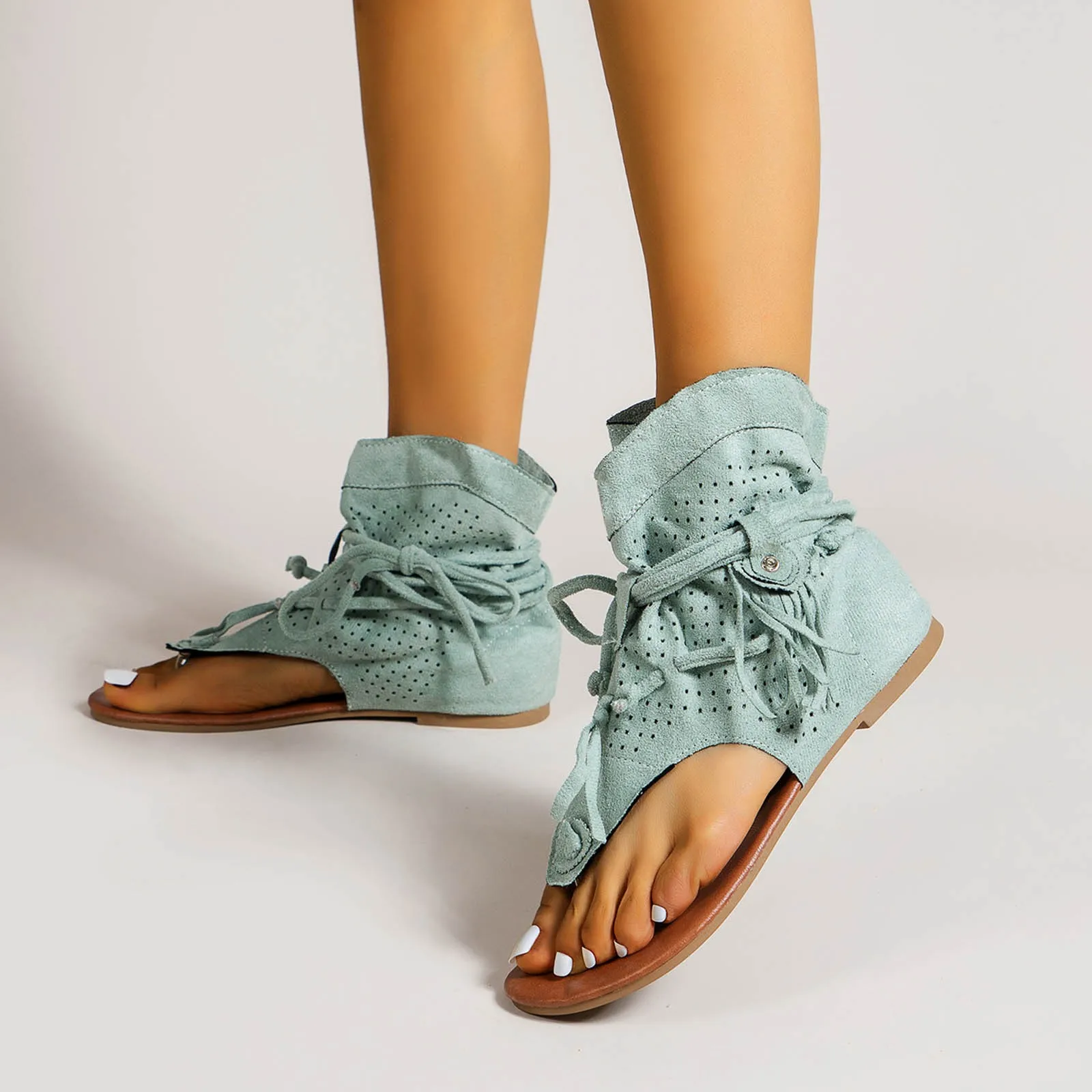 Женские сандалии-гладиаторы в ретро стиле Винтажные ботинки с зажимом на носком