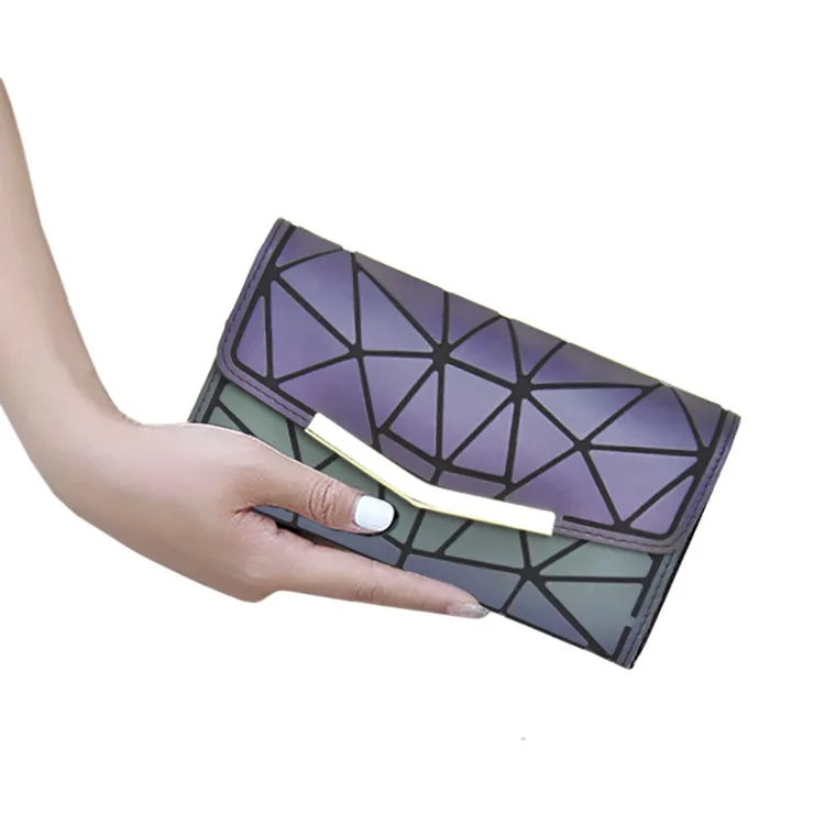 

2022 New Women's Three-Fold Wallet Luminous Long Geometric Rhombus Large Wallet Colorful Clutch