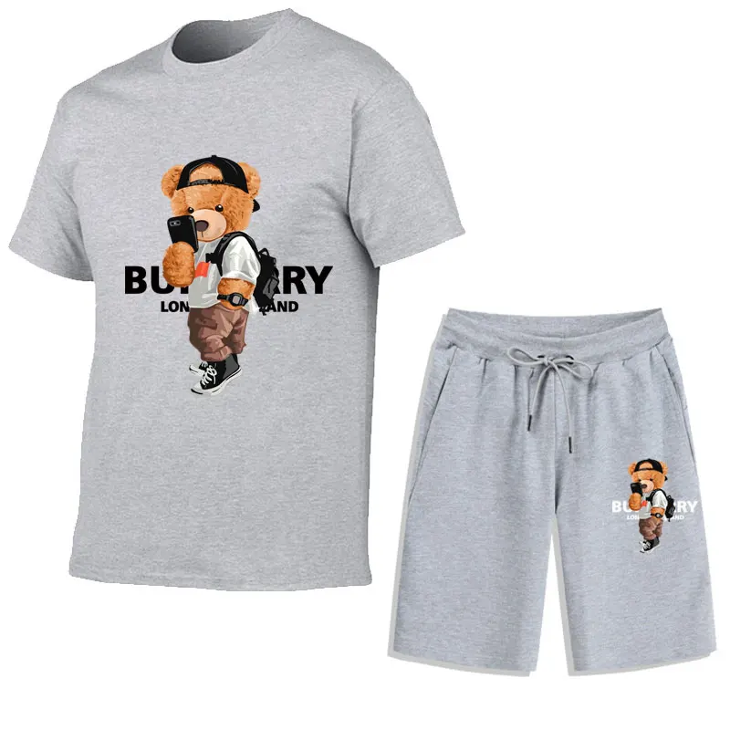 2023 New Cotton Bear T-shirt Shorts suit Men's T-shirt suit Sports suit 2 piece street wear summer quality sportswear