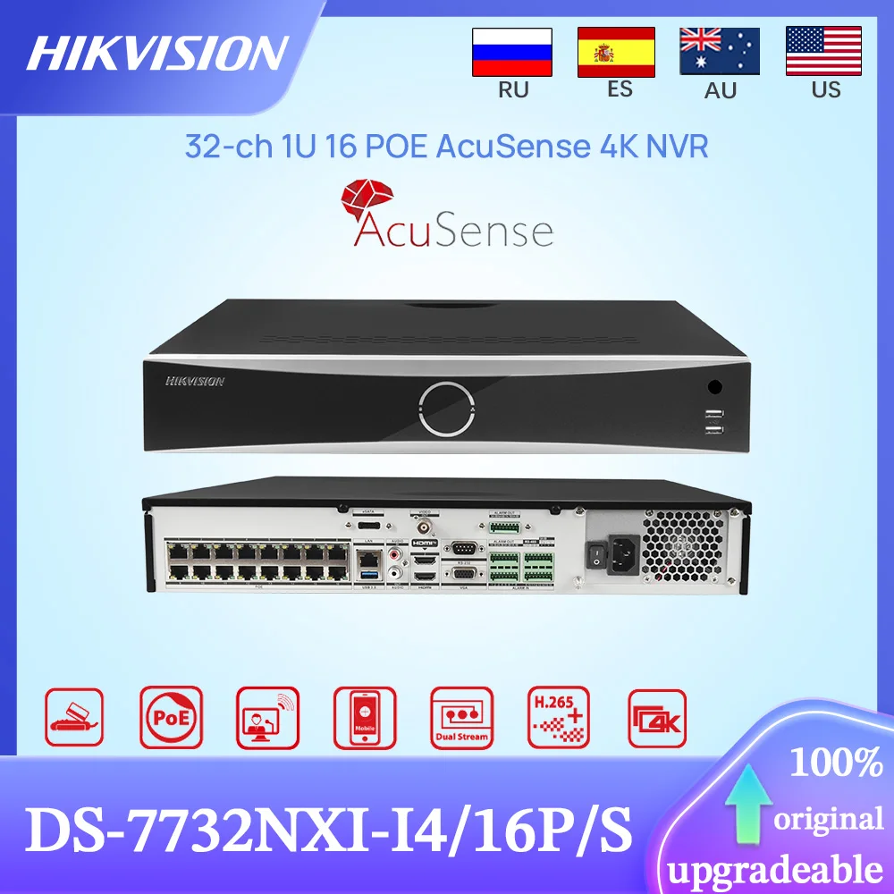 Оригинальный сетевой видеорегистратор Hikvision 4K DS-7732NXI-I4/16P/S 32-канальный 1U 16 POE AcuSense AI