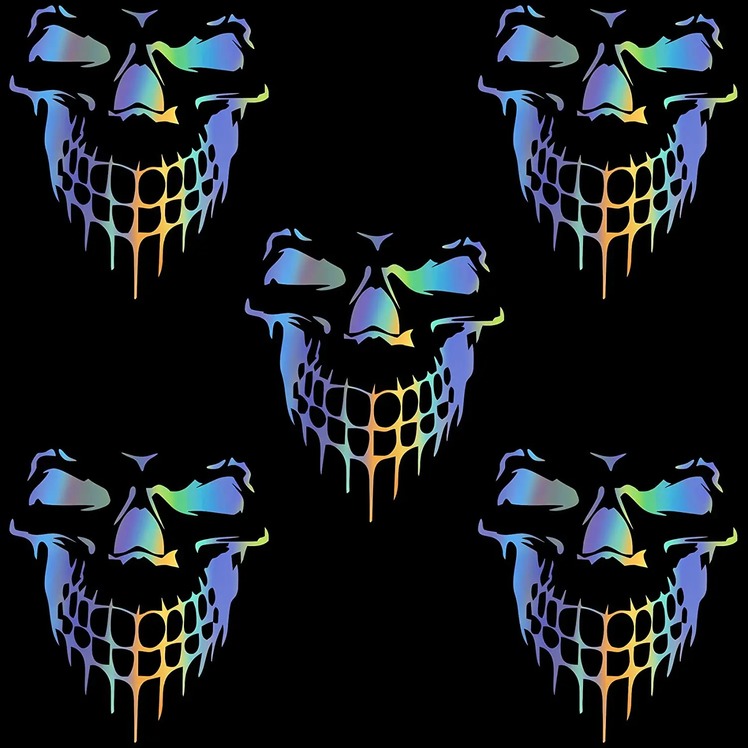 

5Pcs 3D Laser Skull Car Stickers Decals, Reflective Multicolored Cartoon Waterproof Self-Adhesive Vinyl Auto Exterior Deco