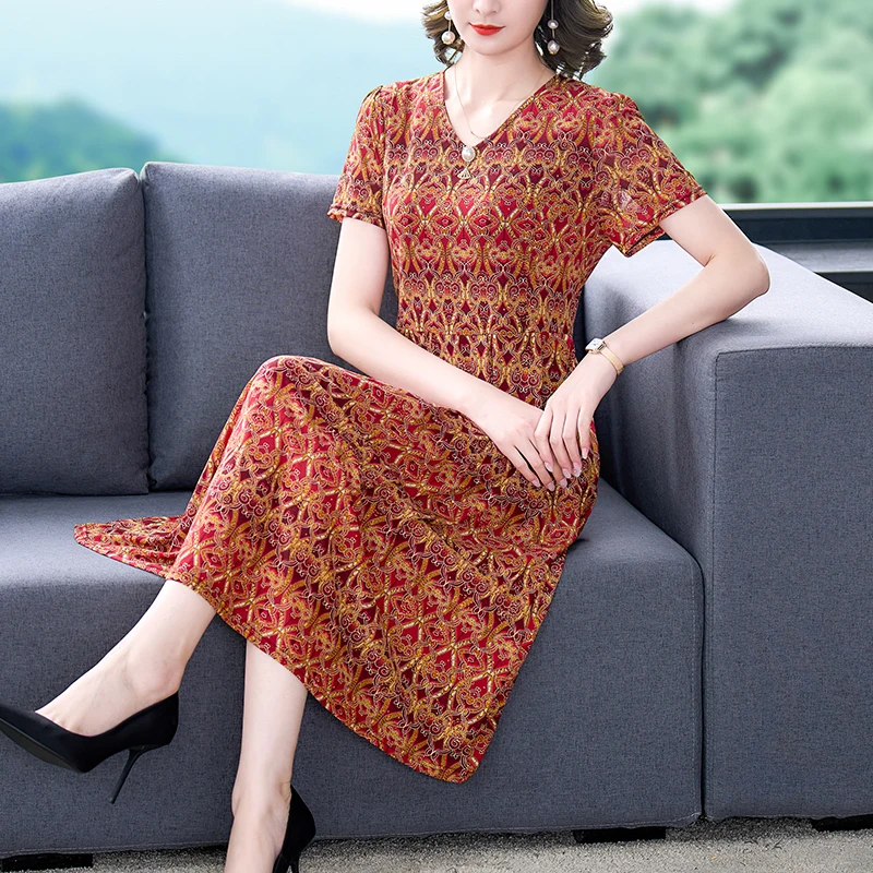 

Summer Women's Mini Skirt Fashion Retro Plus Size Silk Floral Dress 2022 New Loose Tight Elegant Party Dress 5XL Vestidos