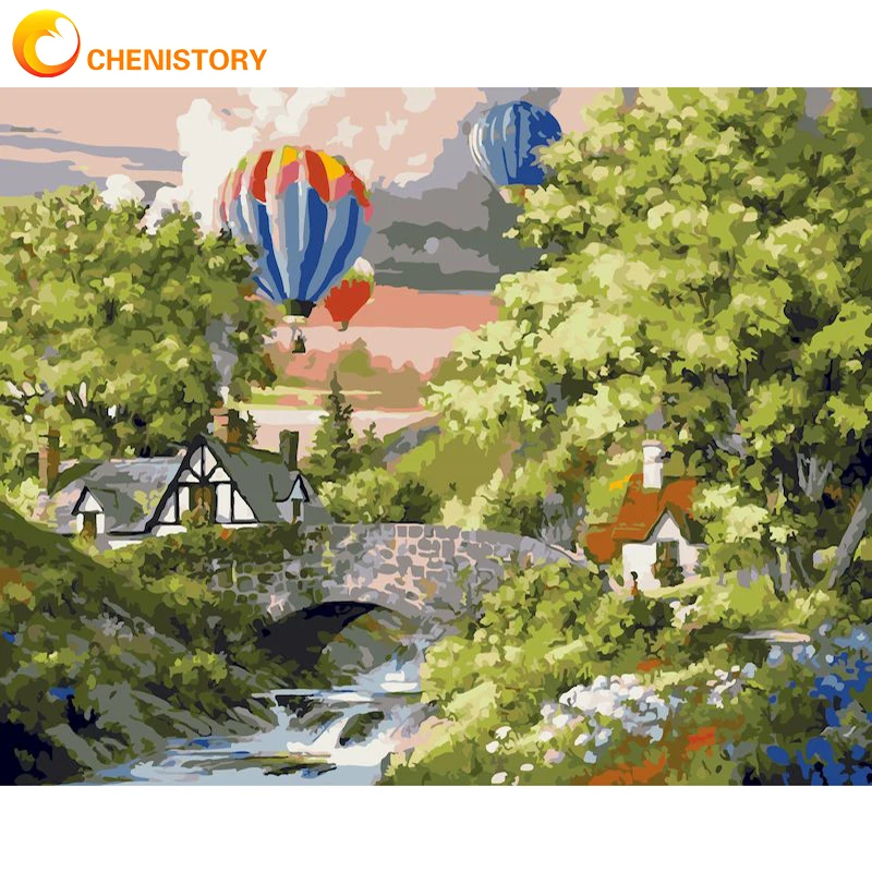 

CHENISTORY Paint By Numbers For Adults Hot air balloon Landscape DIY Canvas Painting Kits Oil Painting By Numbers Home Wall Deco