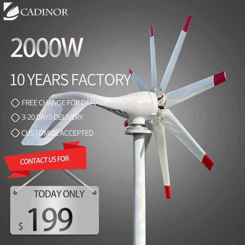 

Horizontal Wind Turbine Generator Windmill 2000W 12V 24V 48V Free Energy 8 Blades Home Use With Mppt Charger Controller