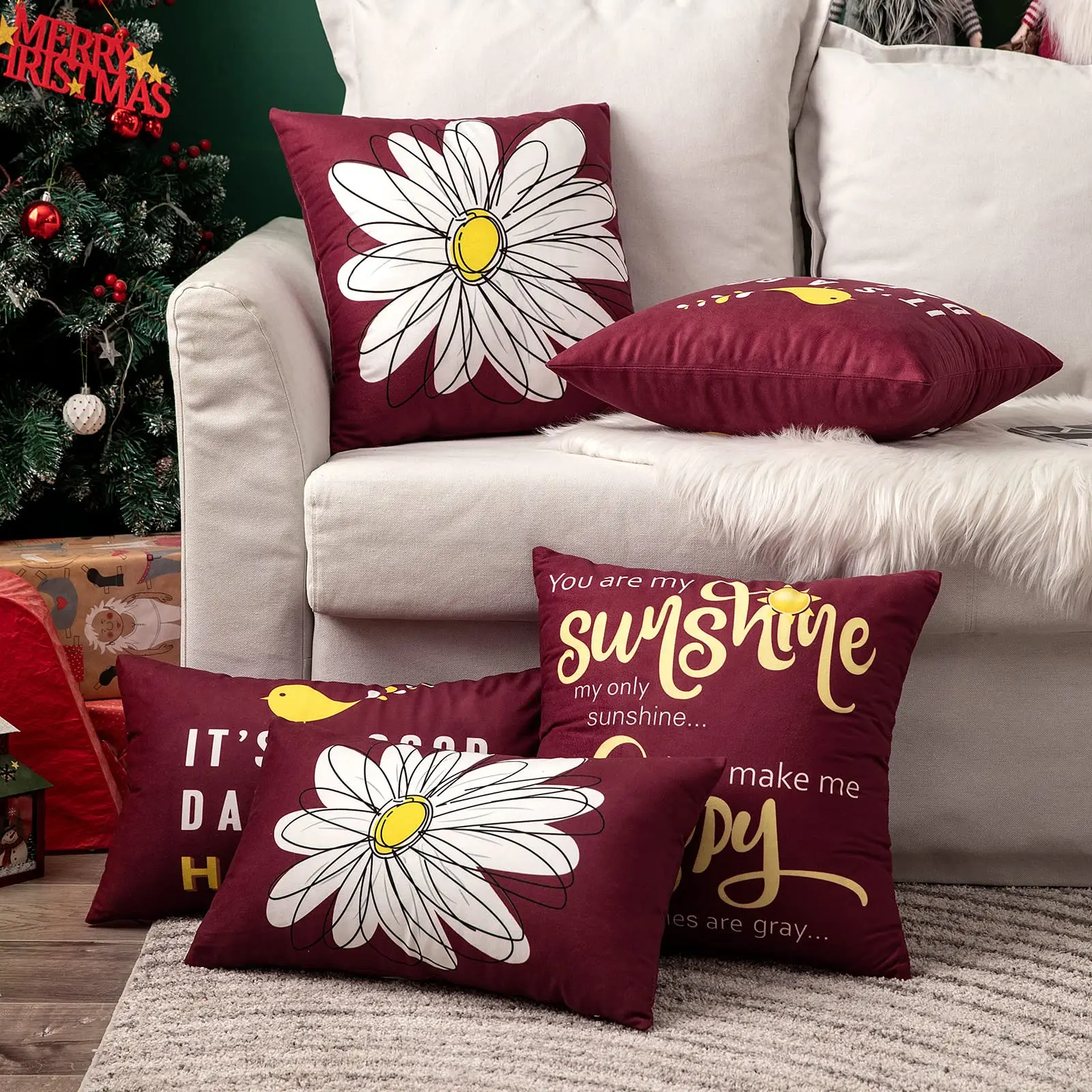 Ты - мой солнечный дейзи весёлая птичка тёмно-красная подушка на пояс для декора дома, возможно индивидуальный заказ, размеры 30*50 и 40*60.