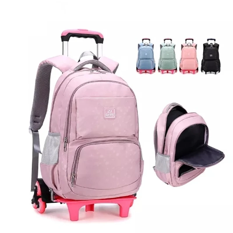Kids Girls Large Trolley Schoolbag On wheels Climb Stairs Luggage Travel Backpacks Removable Children School Bags with Wheels