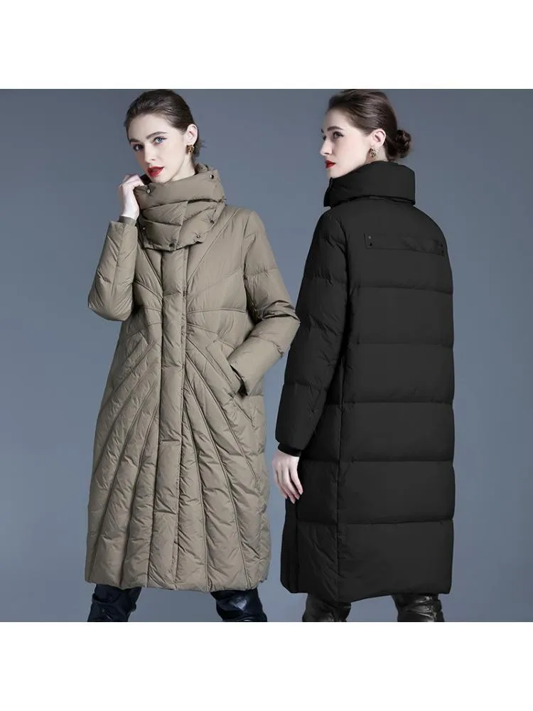 Temperament Black Long Thick Jackets Women 2022 Winter Turtleneck Loose Padded Bread Clothes 90 White Duck Warmer Down Coats