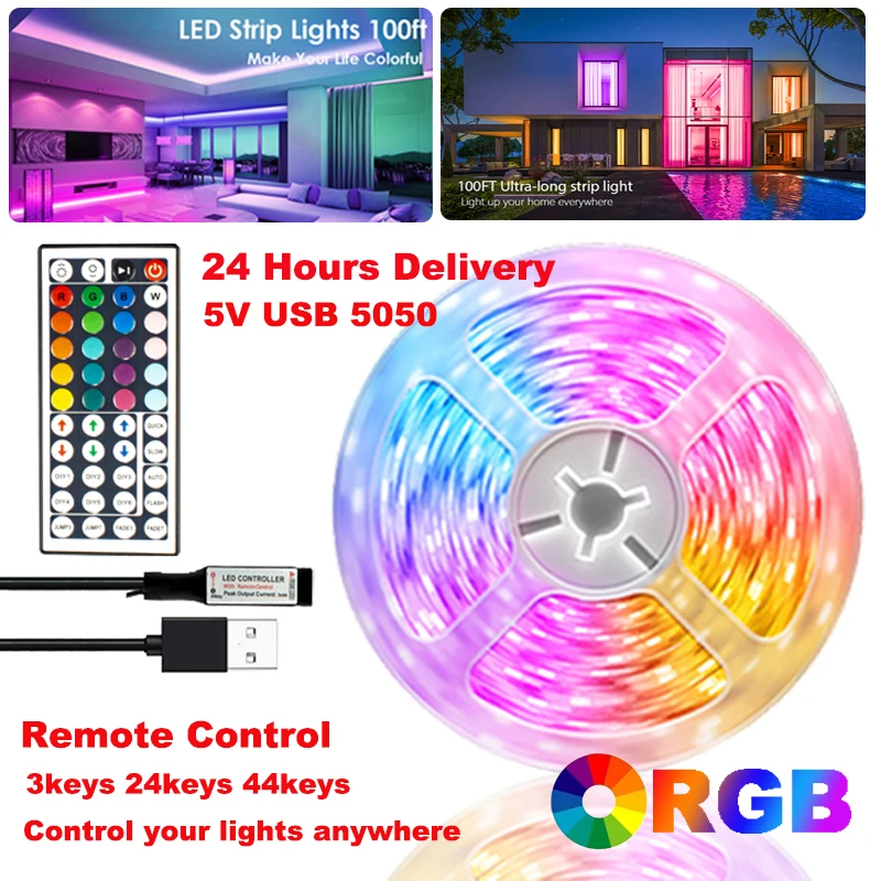 Color RGB LED Strip Light Room Decor TV  Backlight 5v USB 3535 5m 10m 15m 20m 30m Christmas House Decoration Lighting