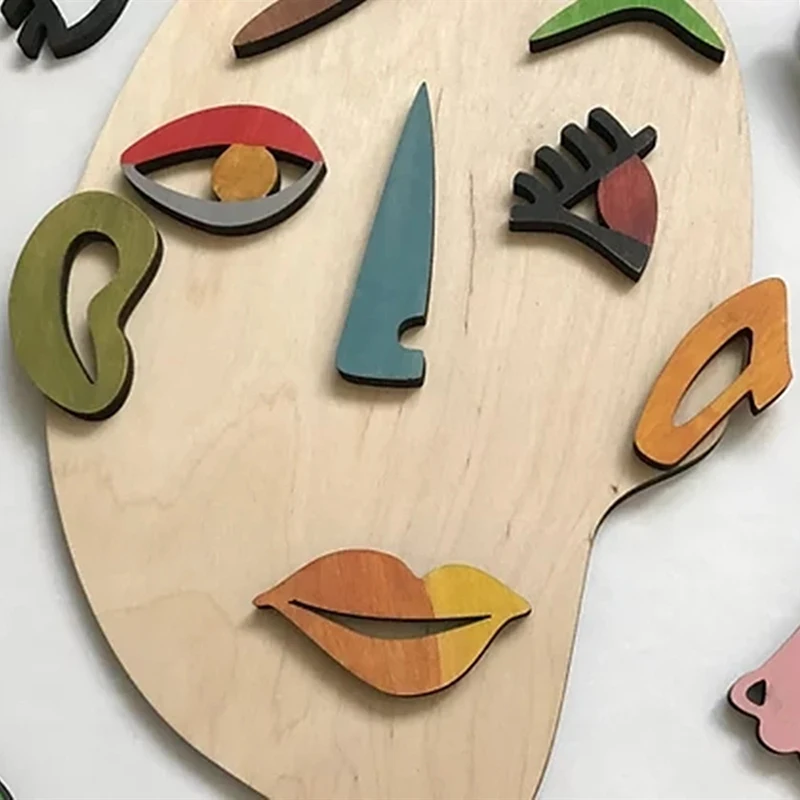 Wooden Montessori Face Puzzles Toys Preschool Early Educational Art Abstract Facial Puzzle Game Imagination Develop |