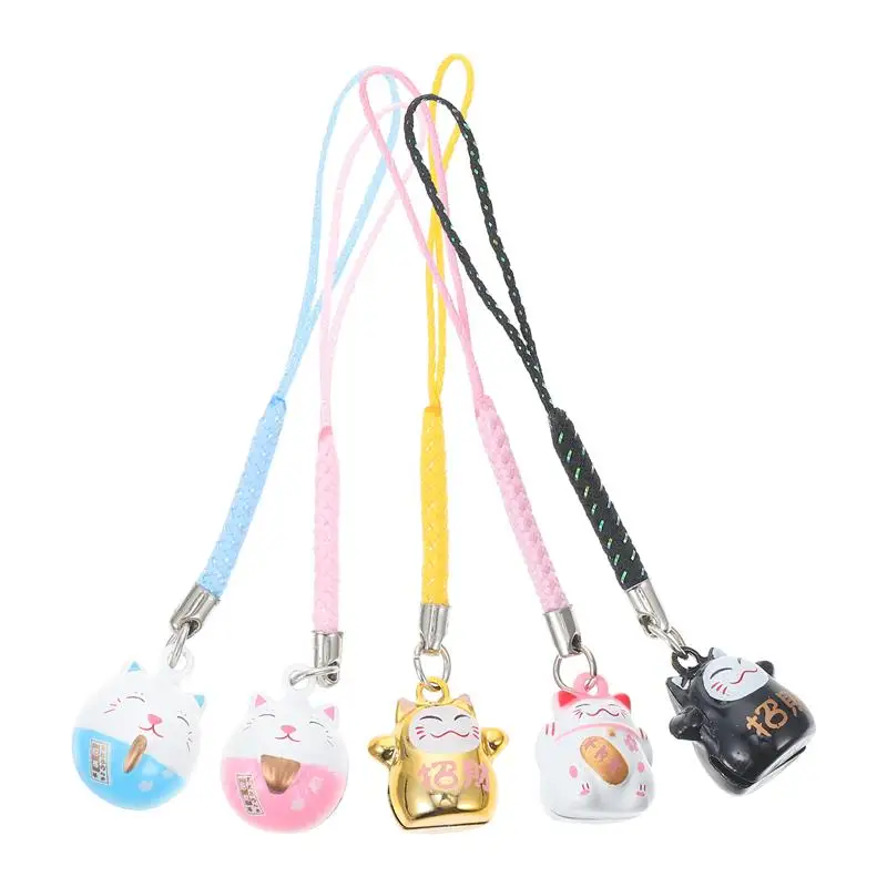 

5Pcs Fortune Cat Keychian Phone Chain Pendants Delicate Backpack Hanging Ornament
