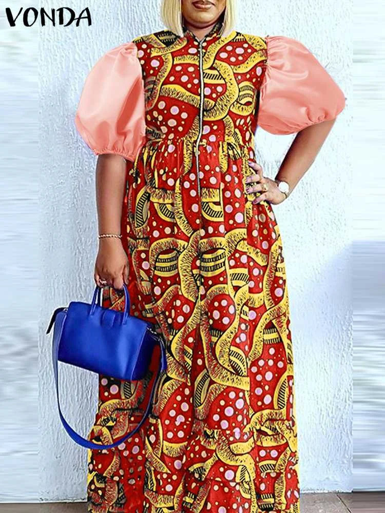 

Vintage Maxi Dress Women Summer Short Sleeve Dress 2022 VONDA Party Floral Sundress Casual Loose Vestido Feminina Oversize Robe