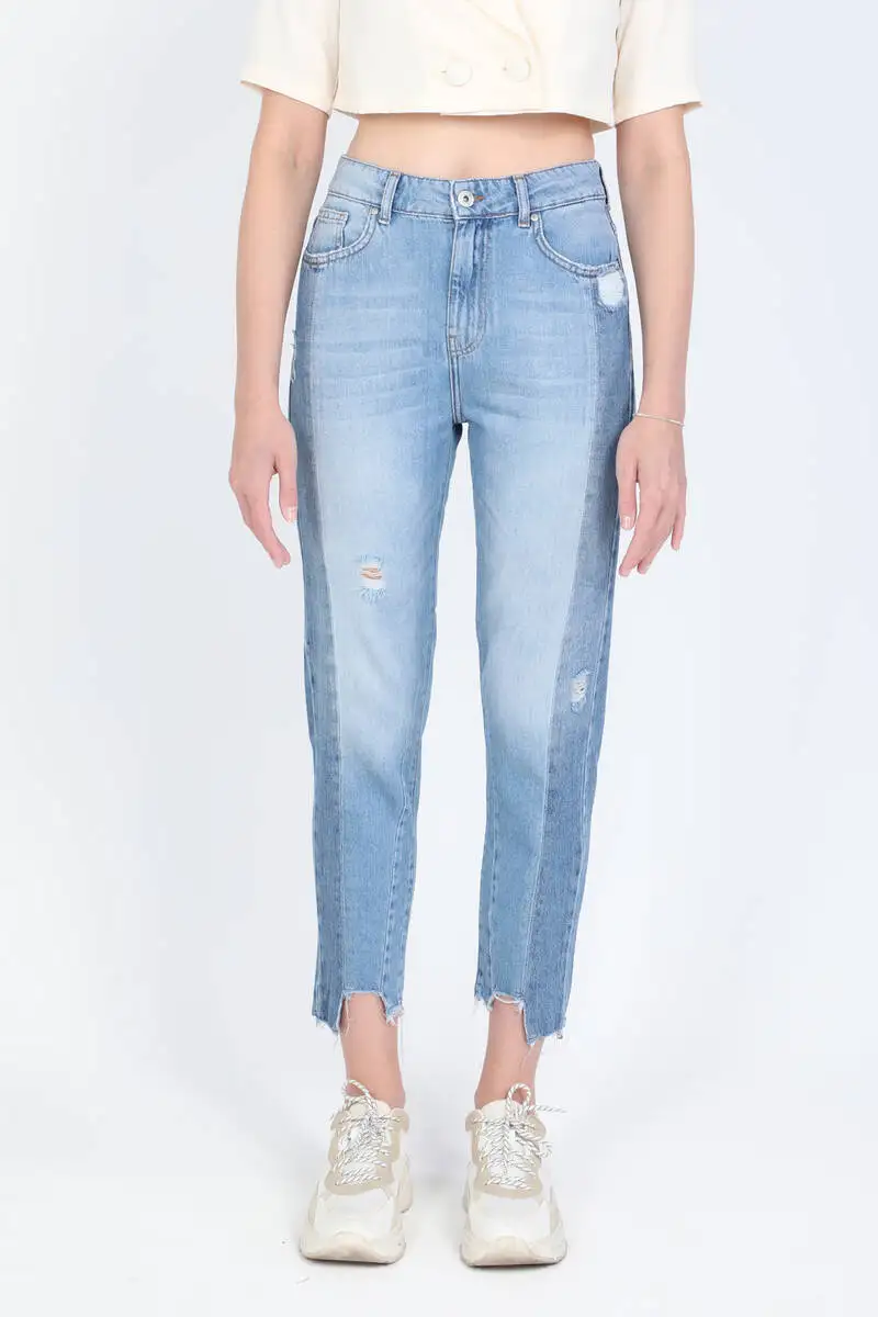 

Women's Double Color Pettitoes Cut Jean Pants Blue