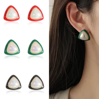 retro colorful triangle pierced pearl stud earrings for women girls gifts jewelry wholesale jewelry women earring