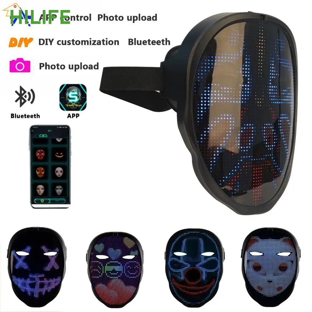 

DIY Shining Mask Halloween APP Control LED Face-Changing Glowing Mask For Ball Festival DJ Party Christmas Mask Full-Color