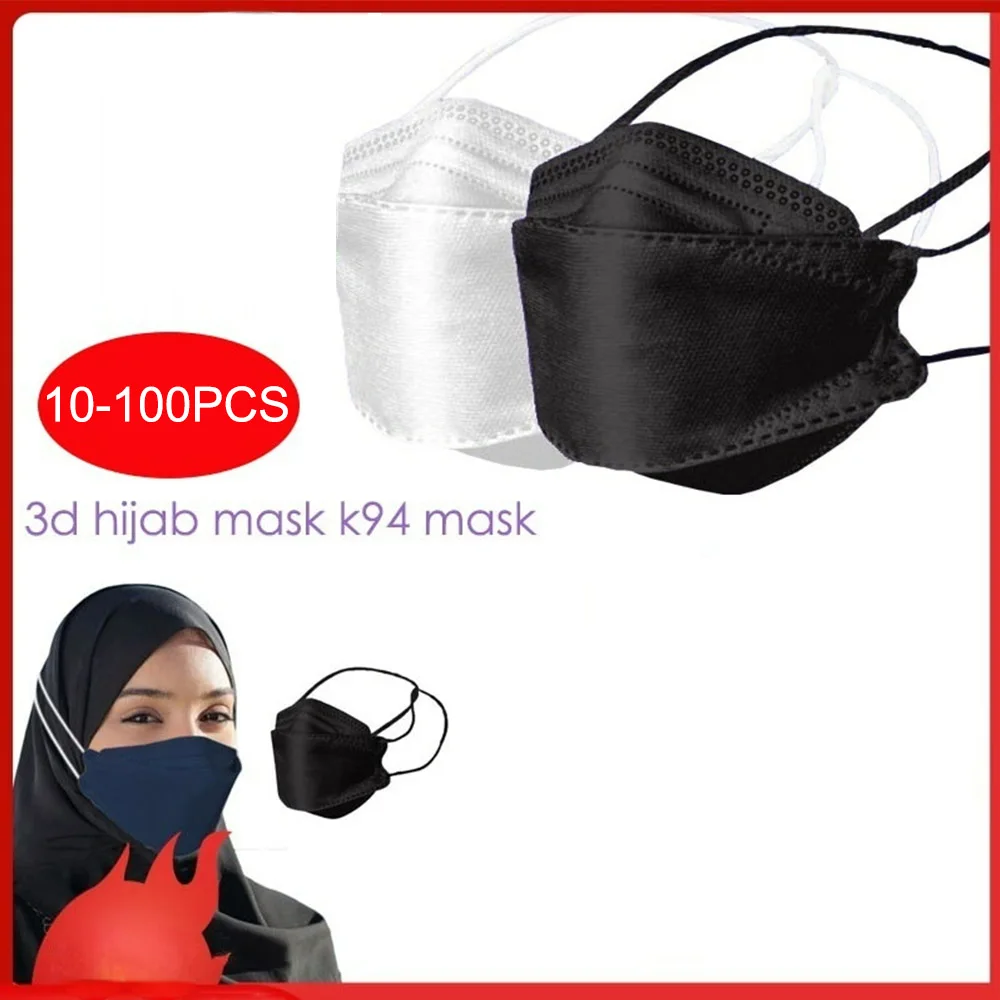 

10-100 Pack White and Black Fish Mouth Ladies Mens Dustproof Protective Masks 4-Layers Protection Headloop Design Mask